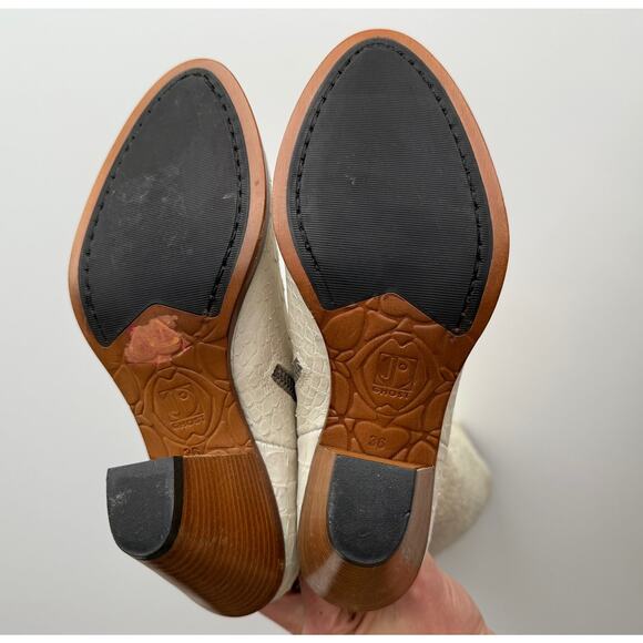 Jo Ghost Made in Italy EUC Knee High Wood Heel Exotic Leather Cream Boots EU 36 - Picture 9 of 11